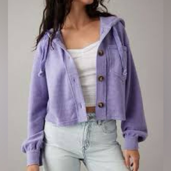 American Eagle Cropped Shacket Lilac Women's Sz XL‎ - Picture 1 of 10